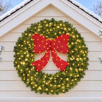 48" Lighted Christmas Wreath with Red Bow, Wall Decorations