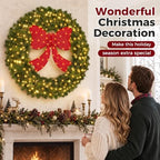 48" Lighted Christmas Wreath with Red Bow, Wall Decorations, alternate view 2
