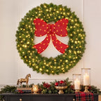 48" Lighted Christmas Wreath with Red Bow, Wall Decorations, alternate view 3