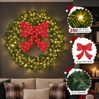 48" Lighted Christmas Wreath with Red Bow, Wall Decorations, alternate view 4