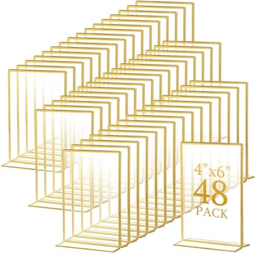 48 Pack 4 x 6 Inch Gold Acrylic Sign Holders, Wedding Picture Frame in 4 x 6 Inch in clear, gold