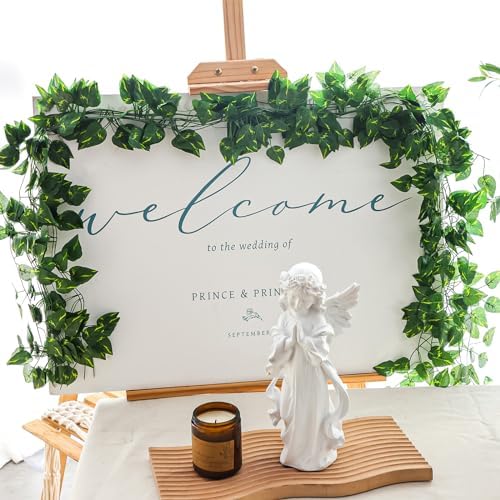 48 Pack 7 Feet Artificial Ivy Garlands, Fake Vines Greenery Hanging Plants Green Leaves Backdrop for Room, alternate view 2