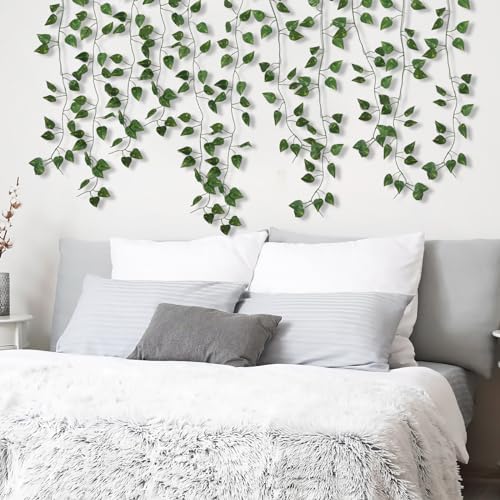 48 Pack 7 Feet Artificial Ivy Garlands, Fake Vines Greenery Hanging Plants Green Leaves Backdrop for Room, alternate view 7