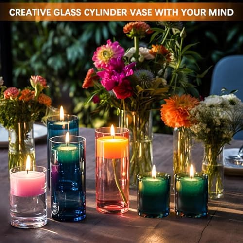 48 Pack Thick Glass Cylinder Vases 4,6,9,12 Inch Tall Clear Flower Vase Hurricane Floating Candle Holder for, alternate view