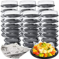 48 Pcs 12" Serving Platters with Lids Black Plastic Round in one size in black, white and clear