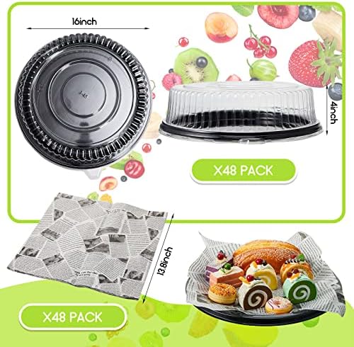48 Pcs 12" Serving Platters with Lids Black Plastic Round in one size in black, white and clear, alternate view 3