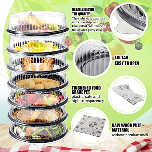 48 Pcs 12" Serving Platters with Lids Black Plastic Round in one size in black, white and clear, alternate view 4