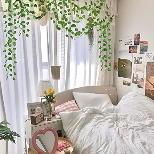 48 Pcs 336Ft Artificial Ivy Fake Vines, Ivy Garland Greenery Garland Fake Hanging Plants Vines Green Leaves for, alternate