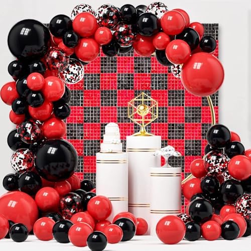 48 PCS Black Red Shimmer Wall Backdrop, Square Sequin Photo Backdrops Panel, Glitter Wall Background for, alternate view 3