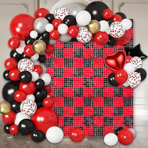 48 PCS Black Red Shimmer Wall Backdrop, Square Sequin Photo Backdrops Panel, Glitter Wall Background for, alternate view 4