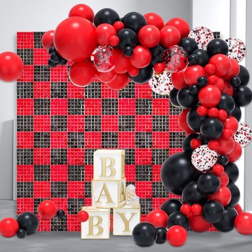 48 PCS Black Red Shimmer Wall Backdrop, Square Sequin Photo Backdrops Panel, Glitter Wall Background for, alternate view 6