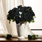 48 PCS Black Roses, Velvet Realistic Fake Flowers w/Stems in Black, alternate view 3