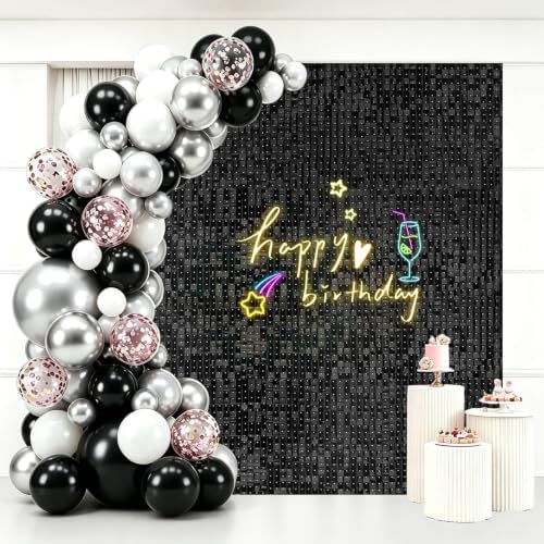 48 Pcs Black Shimmer Wall Backdrop,6x8 FT for Party in 6x8 FT