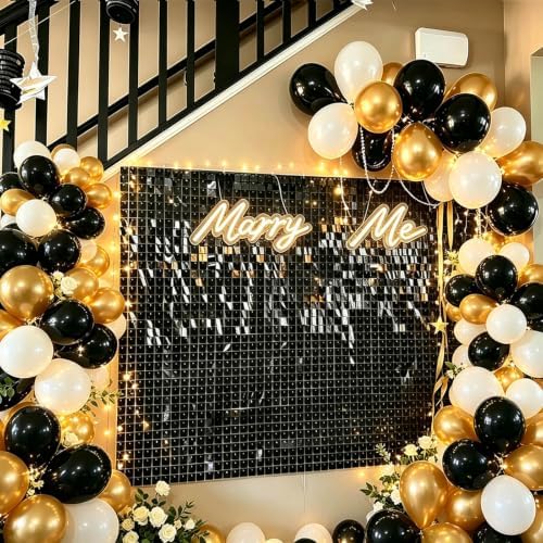 48 Pcs Black Shimmer Wall Backdrop,6x8 FT for Party in 6x8 FT, alternate view 6