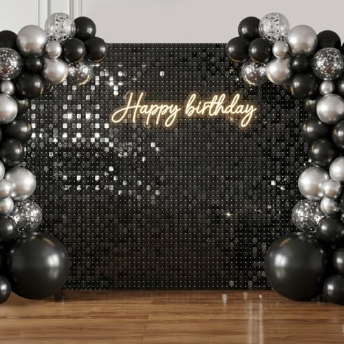 48 Pcs Black Shimmer Wall Backdrop Panels for Birthday Party Decorations
