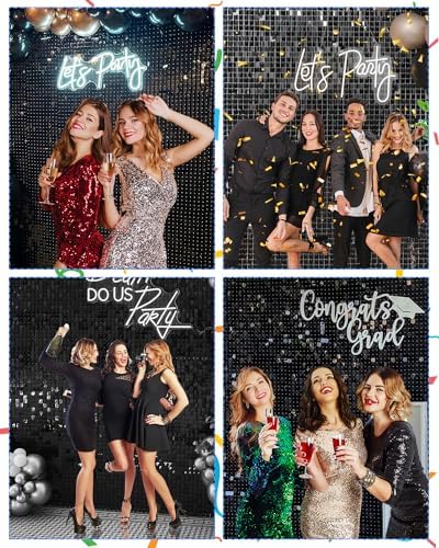 48 Pcs Black Shimmer Wall Backdrop Panels for Birthday Party Decorations, alternate view 2