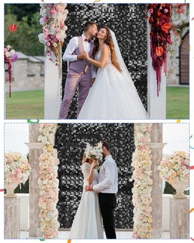 48 Pcs Black Shimmer Wall Backdrop Panels for Birthday Party Decorations, alternate view 4