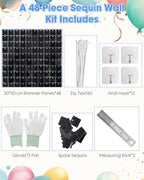 48 Pcs Black Shimmer Wall Backdrop Panels for Birthday Party Decorations, alternate view 6
