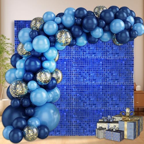 48 PCS Blue Shimmer Wall Backdrop, Square Sequin Photo Backdrops Panel, Glitter Wall Background for Birthdays, alternate view