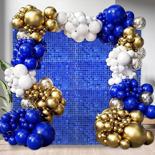 48 PCS Blue Shimmer Wall Backdrop, Square Sequin Photo Backdrops Panel, Glitter Wall Background for Birthdays, alternate view