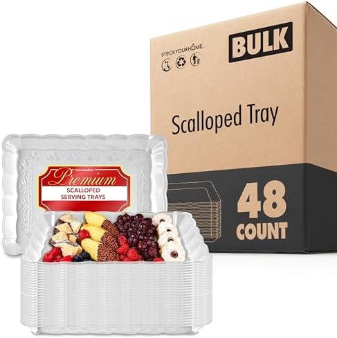 (48 Pcs) Clear Plastic Serving Tray 9x13, Large Plastic Serving Platter Disposable, Rectangle Party Trays and