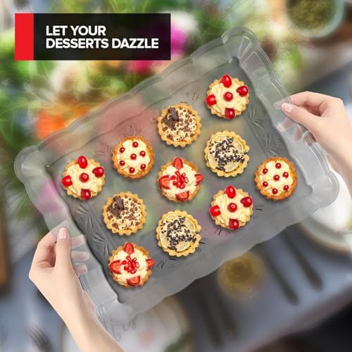 (48 Pcs) Clear Plastic Serving Tray 9x13, Large Plastic Serving Platter Disposable, Rectangle Party Trays and, alternate view
