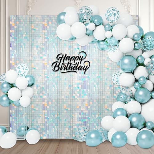 48 PCS Colorful Blue Shimmer Wall Backdrop, Square Sequin Photo Backdrops Panel, Glitter Wall Background for