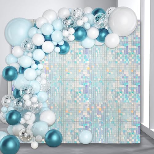 48 PCS Colorful Blue Shimmer Wall Backdrop, Square Sequin Photo Backdrops Panel, Glitter Wall Background for, alternate view