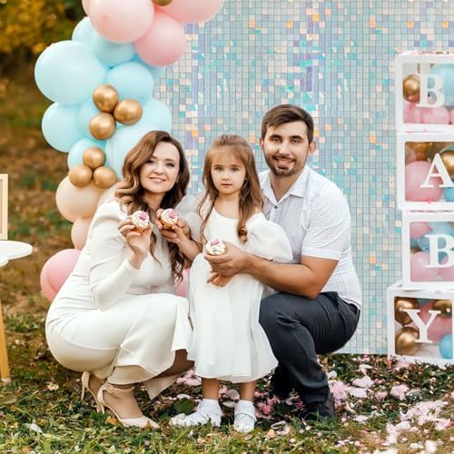 48 PCS Colorful Blue Shimmer Wall Backdrop, Square Sequin Photo Backdrops Panel, Glitter Wall Background for, alternate view