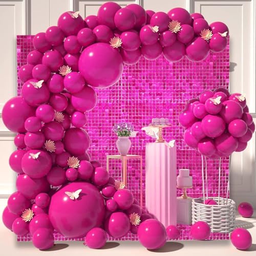 48 PCS Fuchsia Shimmer Wall Backdrop, Square Sequin Photo Backdrops Panel, Glitter Wall Background for, alternate view 3