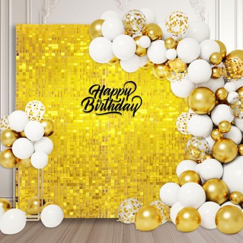 48 PCS Gold Shimmer Wall Backdrop, Square Sequin Photo Backdrops Panel, Glitter Wall Background for Birthdays