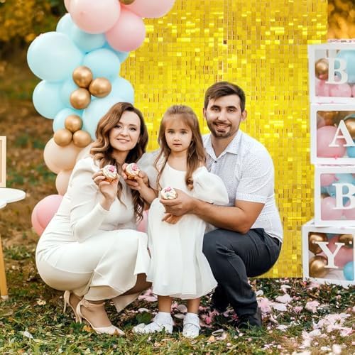 48 PCS Gold Shimmer Wall Backdrop, Square Sequin Photo Backdrops Panel, Glitter Wall Background for Birthdays, alternate view