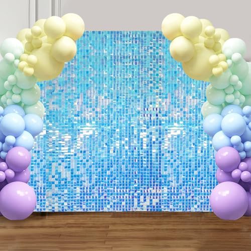 48 Pcs Iridescent Blue Shimmer Wall Backdrop Panels for Party Decorations