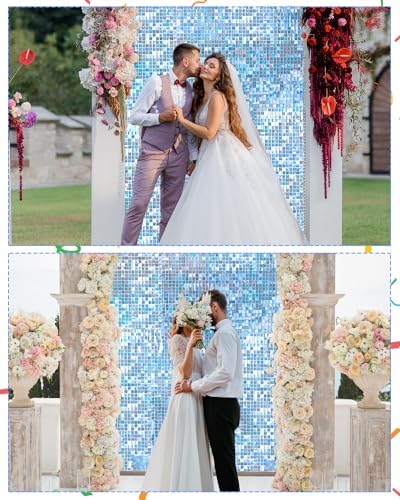 48 Pcs Iridescent Blue Shimmer Wall Backdrop Panels for Party Decorations, alternate view 4
