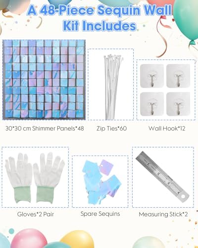 48 Pcs Iridescent Blue Shimmer Wall Backdrop Panels for Party Decorations, alternate view 6