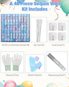 48 Pcs Iridescent Blue Shimmer Wall Backdrop Panels for Party Decorations, alternate view 6
