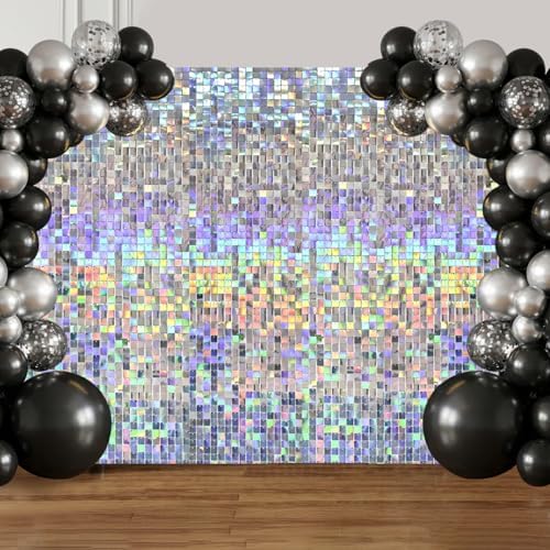 48 Pcs Iridescent Silver Shimmer Wall Backdrop Panels for Party Decorations