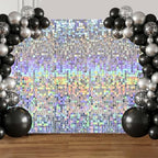 48 Pcs Iridescent Silver Shimmer Wall Backdrop Panels for Party Decorations