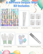 48 Pcs Iridescent Silver Shimmer Wall Backdrop Panels for Party Decorations, alternate view 6