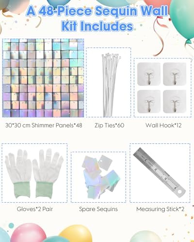 48 Pcs Iridescent Silver Shimmer Wall Backdrop Panels for Party Decorations, alternate view 6