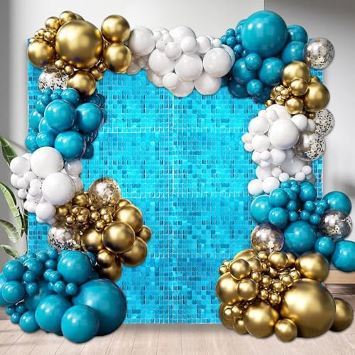 48 PCS Lake Blue Shimmer Wall Backdrop, Square Sequin Photo Backdrops Panel, Glitter Wall Background for, alternate view 5