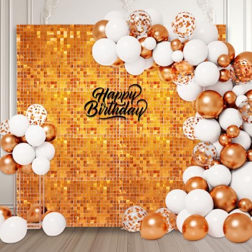 48 PCS Orange Shimmer Wall Backdrop, Square Sequin Photo Backdrops Panel, Glitter Wall Background for Birthdays