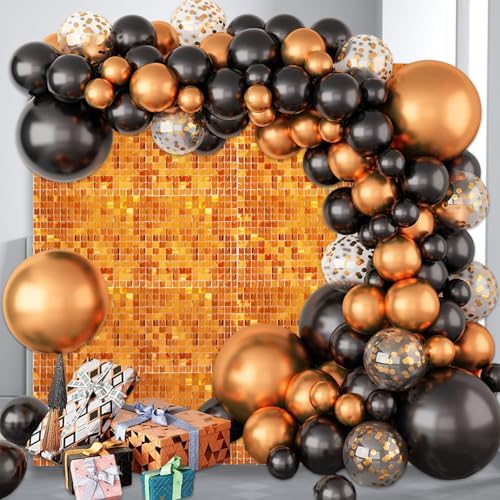 48 PCS Orange Shimmer Wall Backdrop, Square Sequin Photo Backdrops Panel, Glitter Wall Background for Birthdays, alternate