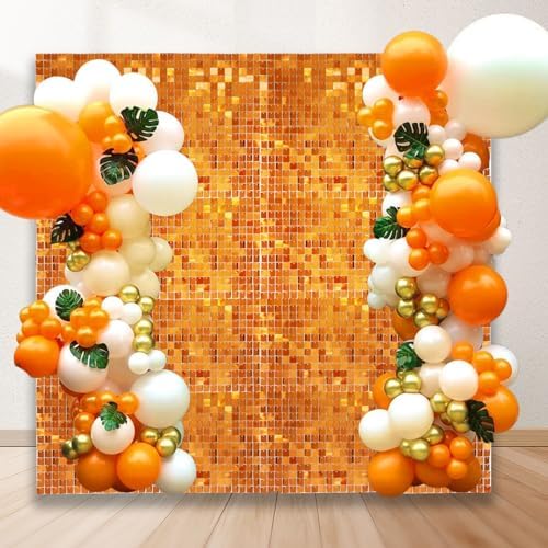 48 PCS Orange Shimmer Wall Backdrop, Square Sequin Photo Backdrops Panel, Glitter Wall Background for Birthdays, alternate