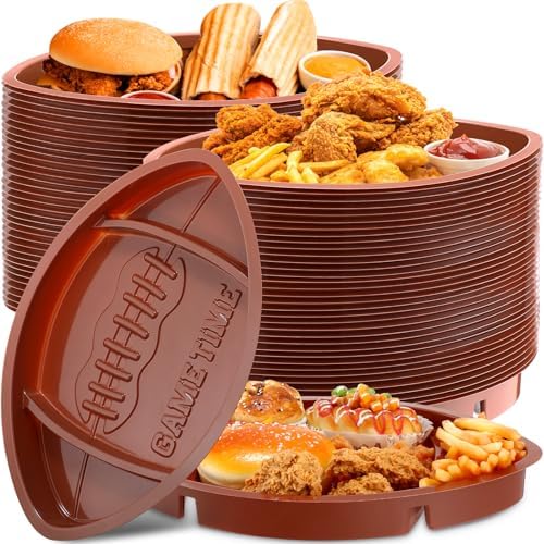 48 Pcs Plastic Football Serving Trays for Party, Food, Snack in about 13.4 x 8.5 inches, and about 1.5 inches