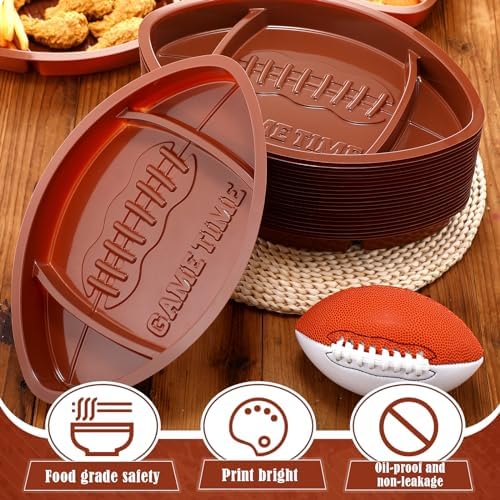 48 Pcs Plastic Football Serving Trays for Party, Food, Snack in about 13.4 x 8.5 inches, and about 1.5 inches, alternate view