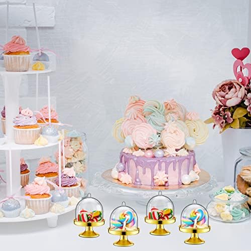 48 Pcs Plastic Mini Cake Stand with Dome Lid, Gold in Gold, alternate view 2
