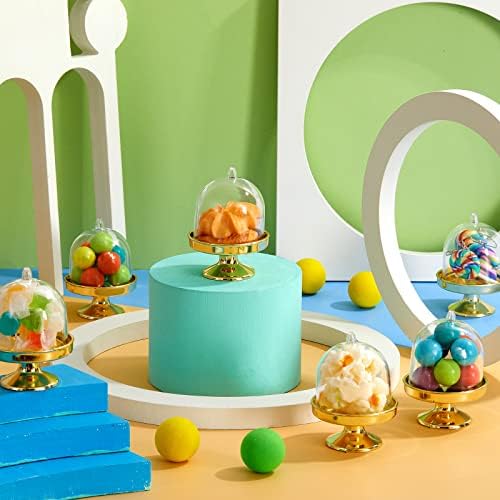 48 Pcs Plastic Mini Cake Stand with Dome Lid, Gold in Gold, alternate view 5