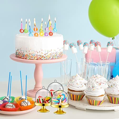 48 Pcs Plastic Mini Cake Stand with Dome Lid, Gold in Gold, alternate view 6