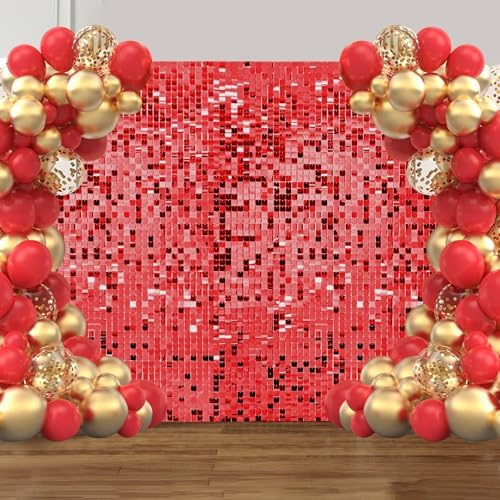 48 Pcs Red Shimmer Wall Backdrop Panels for Birthday Party Decorations in Red